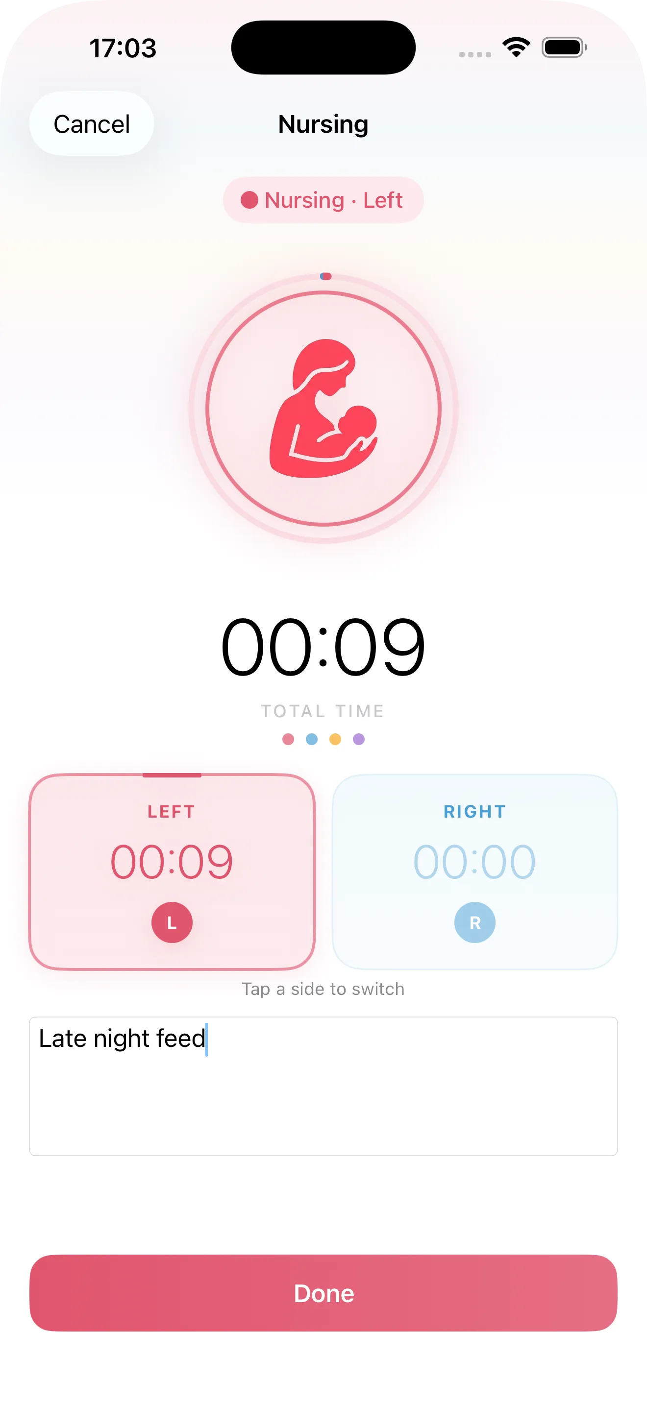 Nursing timer — left side