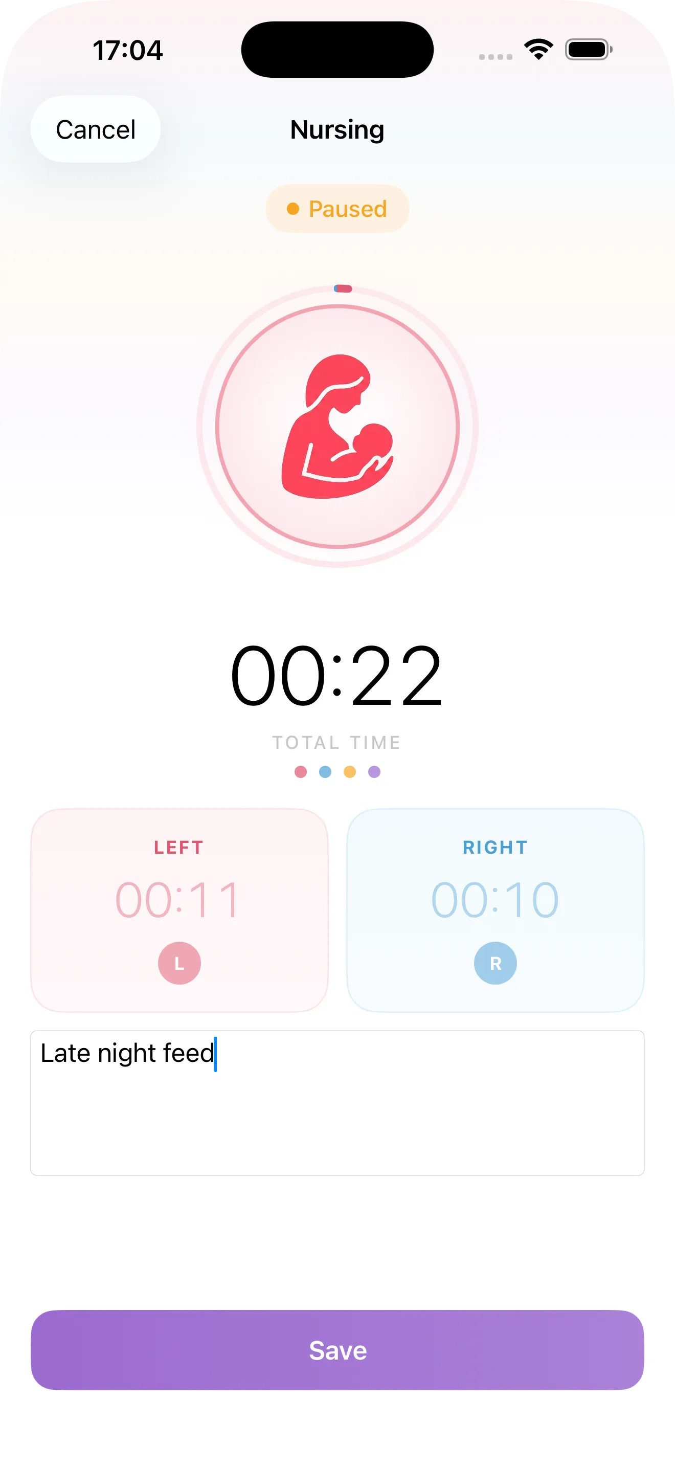 Nursing timer — paused