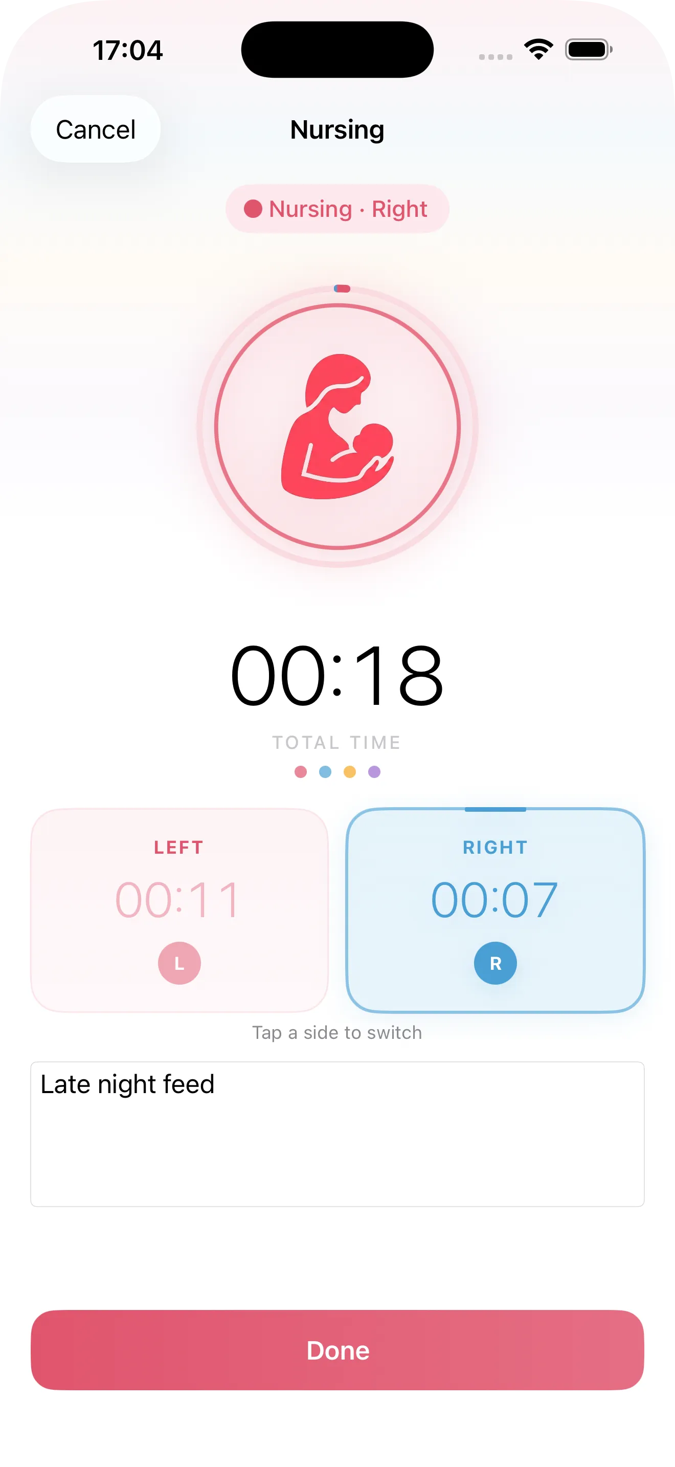 Nursing timer — right side