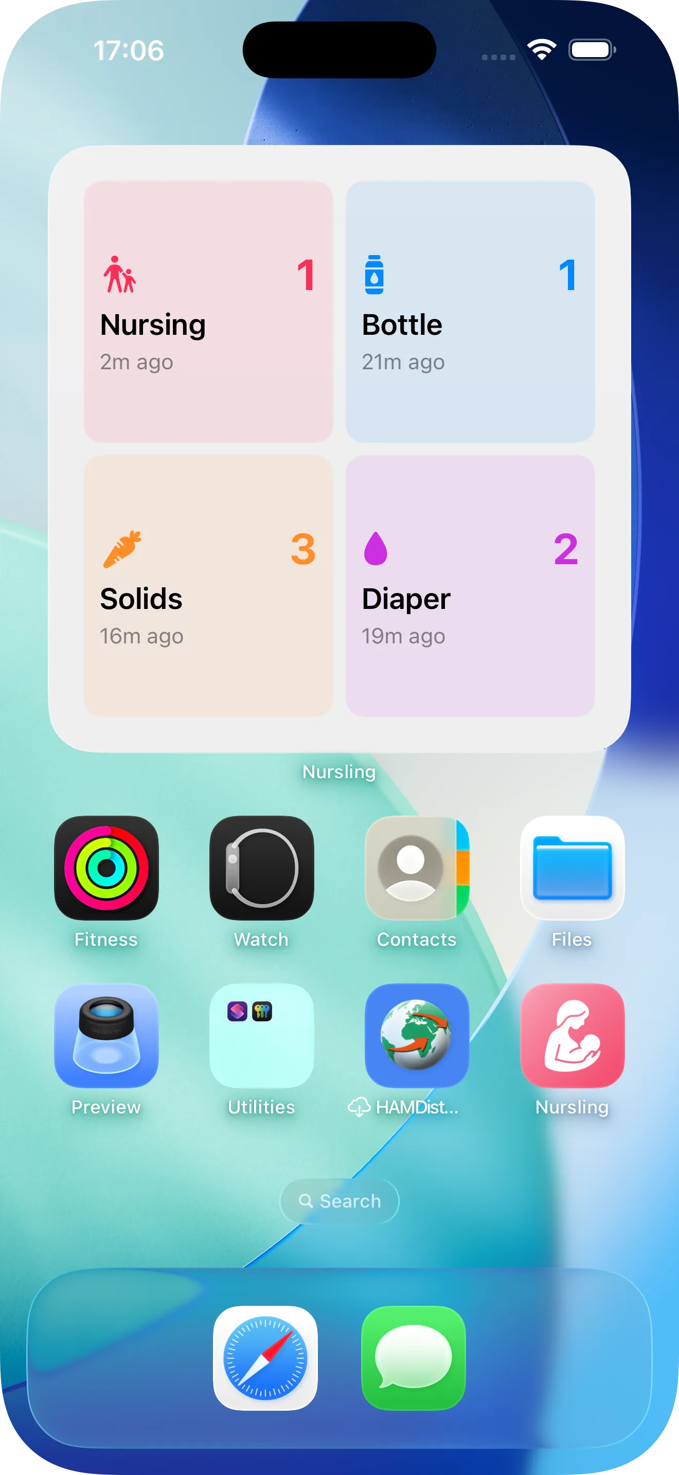 Home screen with 4-panel widget