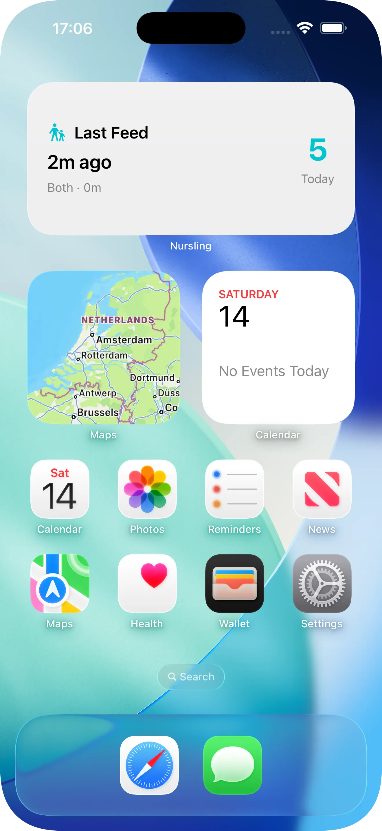 Home screen with Last Feed widget